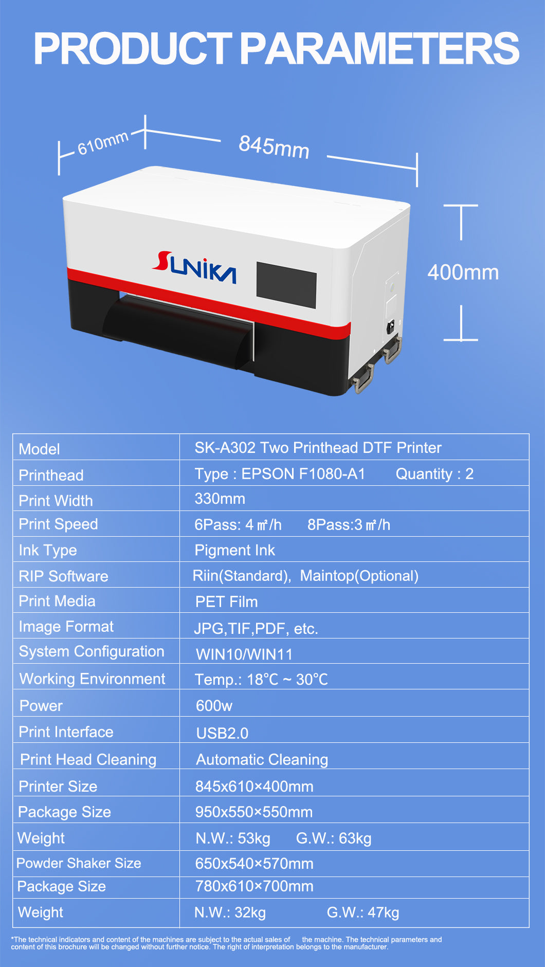 imprimante double tete d impression DTF double tete SK302