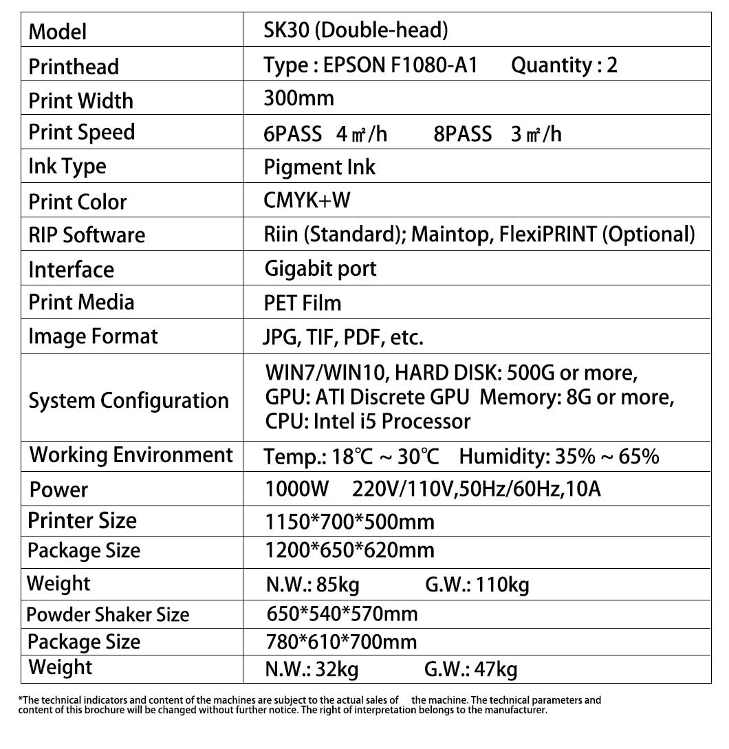 IMPRIMANTE DTF SK-30 triple tete d impression epson1080 ( livraison 48/72h)