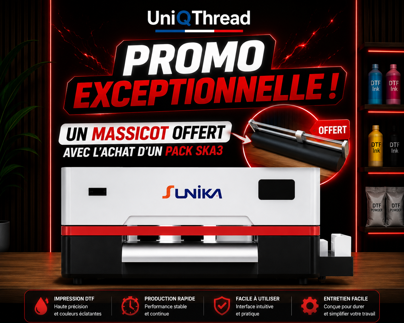 Imprimante DTF SKA3 + 2 rouleaux de film dtf offert+2 kilos de poudre dtf( 48/72h de livraison )