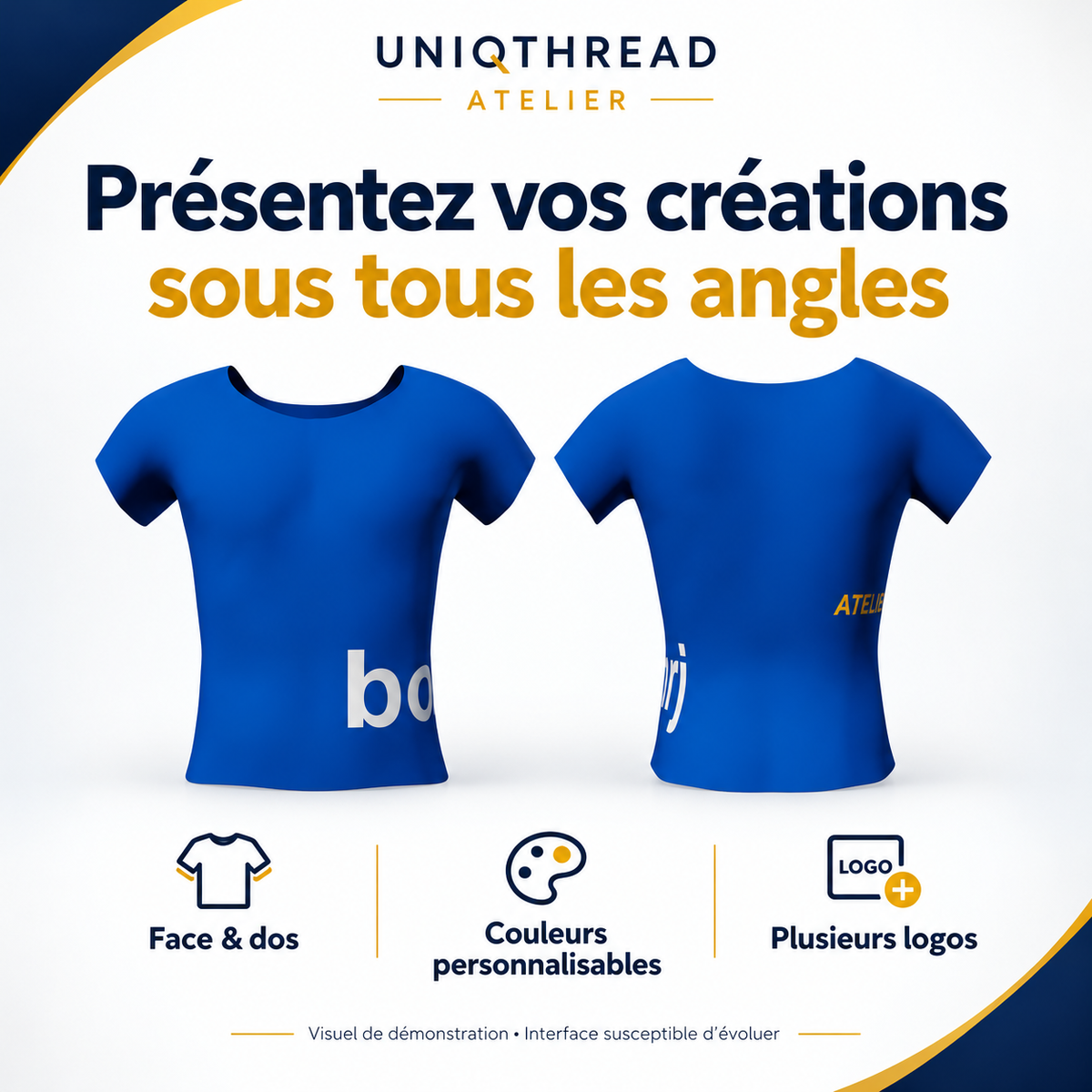 Présentation face et dos d’un tee-shirt personnalisé dans UNIQTHREAD Atelier