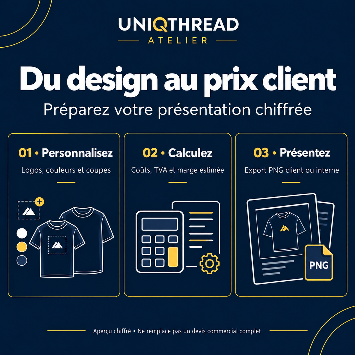 Personnaliser, calculer les coûts et préparer un aperçu chiffré avec UNIQTHREAD Atelier