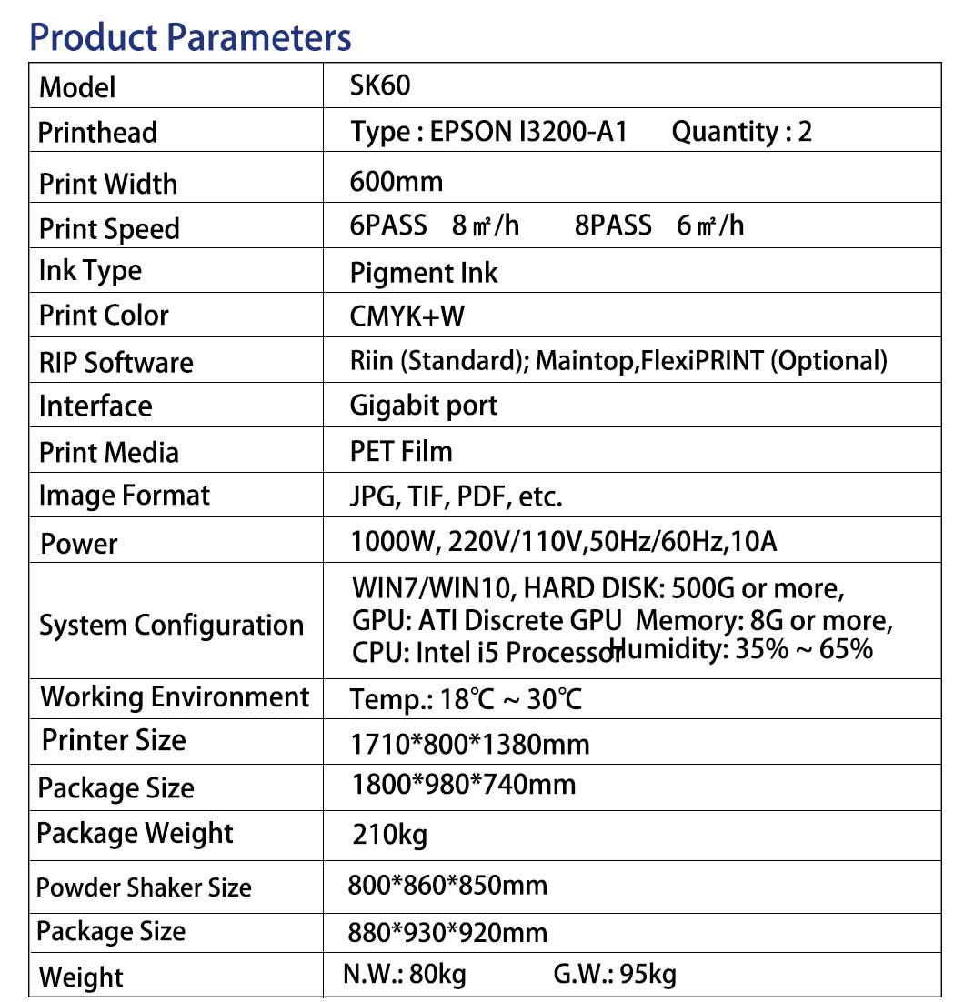 Imprimante DTF SK60 – Double Tête Epson I3200