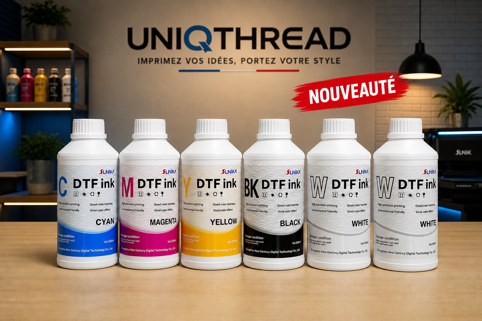Encres DTF Haute Température – Formule Anti-Chaleur – Disponible en 500 ml, 5 bouteilles et 6 bouteilles