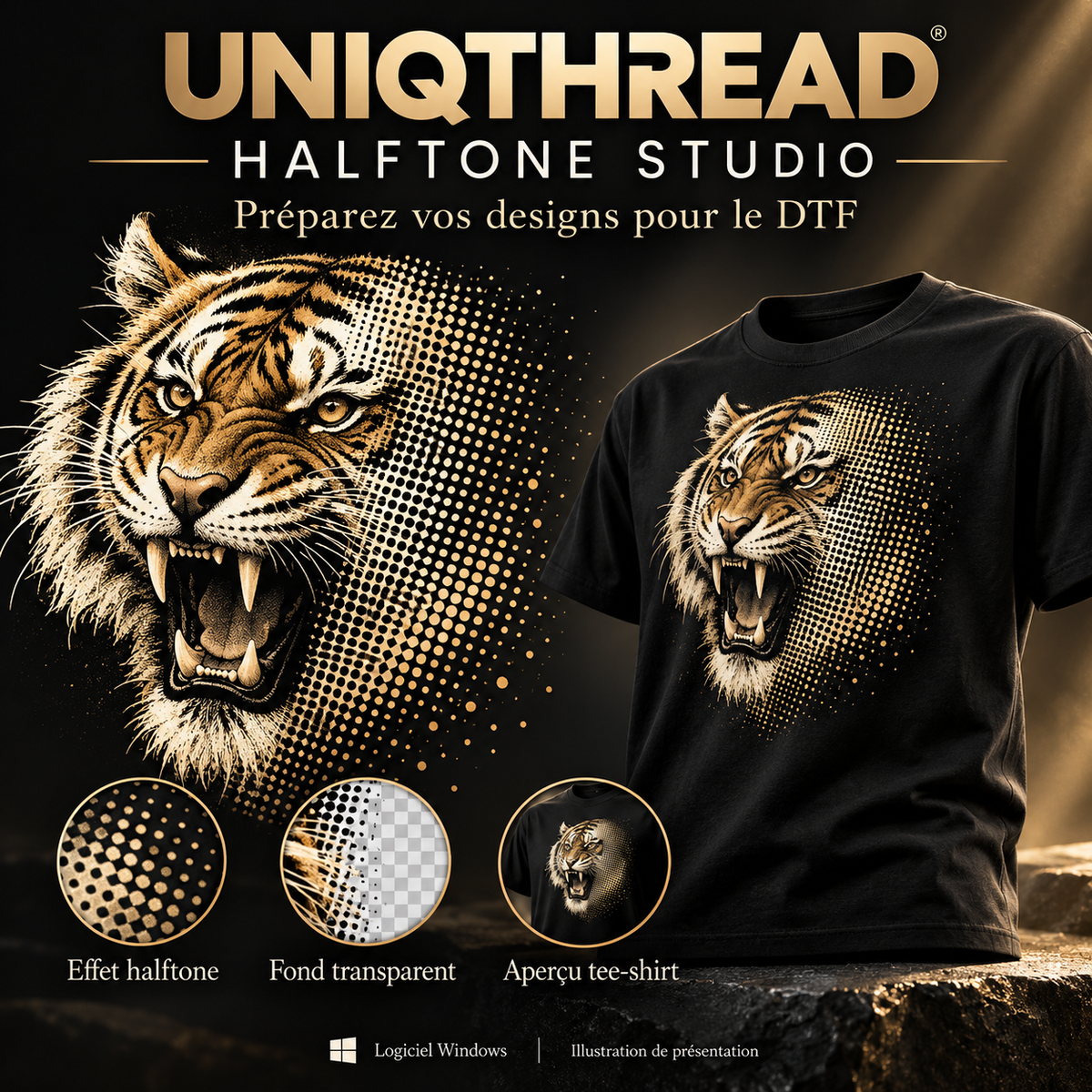 UNIQTHREAD Halftone Studio — Logiciel Windows de préparation de designs DTF